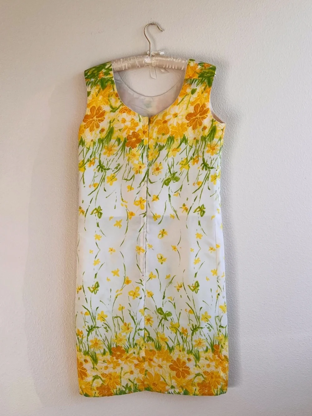 Vintage 1960s Yellow Floral Print Spring Dress (M) - Picture 9 of 13